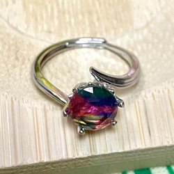 ダブレットクリスタル ☆ビビッドカラー ピンク×グリーン フリーサイズリング 天然石 指輪 9枚目の画像