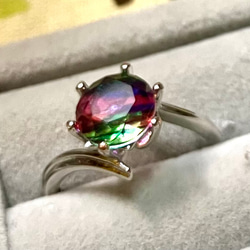 ダブレットクリスタル ☆ビビッドカラー ピンク×グリーン フリーサイズリング 天然石 指輪 15枚目の画像