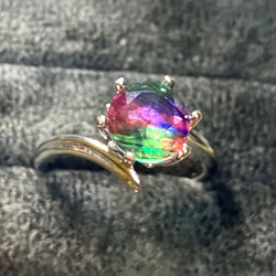 ダブレットクリスタル ☆ビビッドカラー ピンク×グリーン フリーサイズリング 天然石 指輪 14枚目の画像
