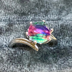 ダブレットクリスタル ☆ビビッドカラー ピンク×グリーン フリーサイズリング 天然石 指輪 13枚目の画像