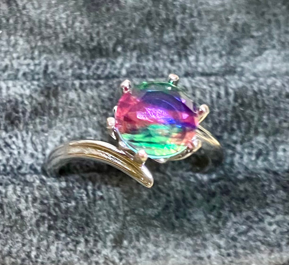 ダブレットクリスタル ☆ビビッドカラー ピンク×グリーン フリーサイズリング 天然石 指輪 13枚目の画像