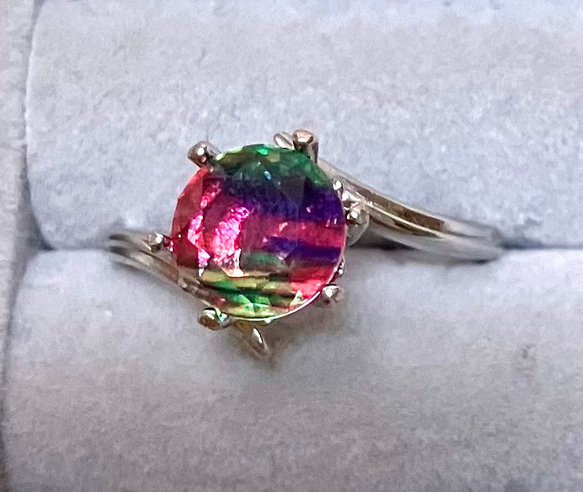 ダブレットクリスタル ☆ビビッドカラー ピンク×グリーン フリーサイズリング 天然石 指輪 16枚目の画像