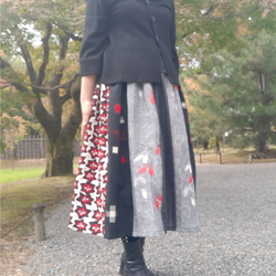 SALE ウール生地　ギャザースカート　フリーサイズ 着物リメイク　普段着 12枚目の画像