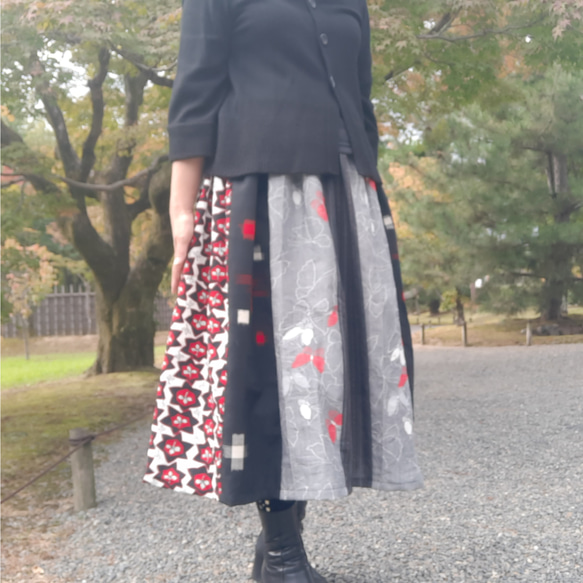 SALE ウール生地　ギャザースカート　フリーサイズ 着物リメイク　普段着 12枚目の画像