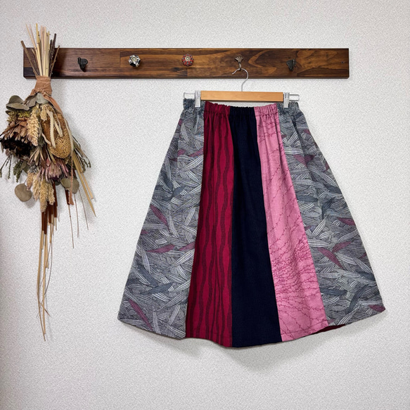 SALE ウール生地　ギャザースカート　フリーサイズ 着物リメイク　普段着 1枚目の画像