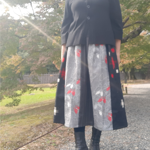 SALE ウール生地　ギャザースカート　フリーサイズ 着物リメイク　普段着 13枚目の画像