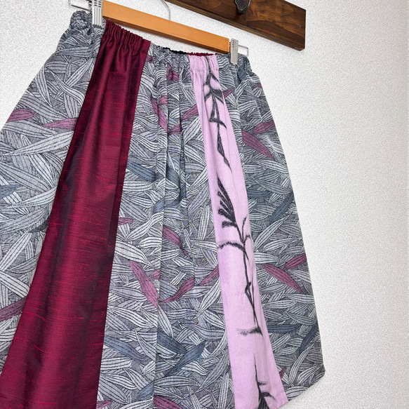 SALE ウール生地　ギャザースカート　フリーサイズ 着物リメイク　普段着 3枚目の画像