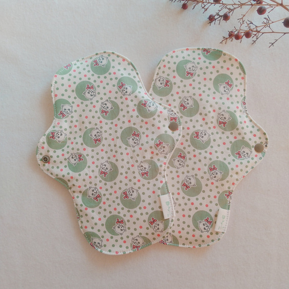 【布ナプキン】無添加ネル&ガーゼ レトロなねこ柄 23cm 2枚セット 3枚目の画像