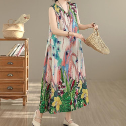 大きいサイズ 新品 春夏 ワンピース 花柄 ノースリーブ Vネック ロング＠ 5枚目の画像