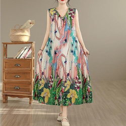 大きいサイズ 新品 春夏 ワンピース 花柄 ノースリーブ Vネック ロング＠ 2枚目の画像