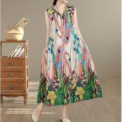 大きいサイズ 新品 春夏 ワンピース 花柄 ノースリーブ Vネック ロング＠ 4枚目の画像