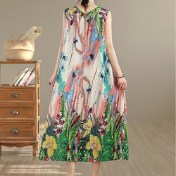 大きいサイズ 新品 春夏 ワンピース 花柄 ノースリーブ Vネック ロング＠ 3枚目の画像