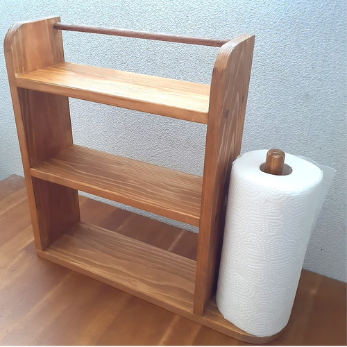 オーク色のキッチンペーパー縦置きスパイスラック ハンドメイド
