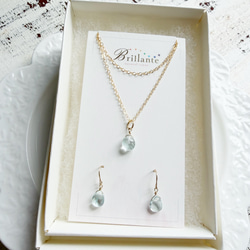 14KGF アクアマリン ピアス＆ネックレスセット 1枚目の画像