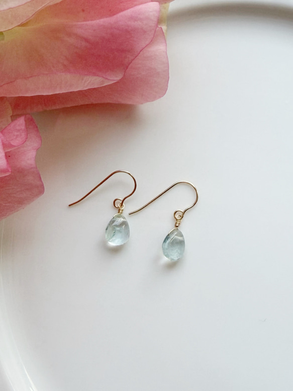 14KGF アクアマリン ピアス＆ネックレスセット 2枚目の画像