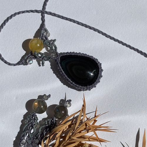 ご予約済｜レインボーオブシディアン マクラメペンダントネックレス