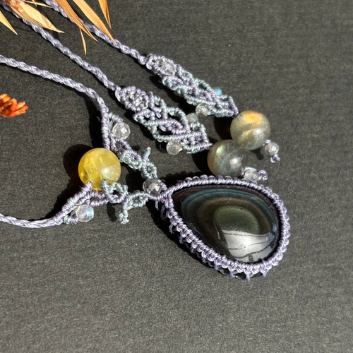 ご予約済｜レインボーオブシディアン マクラメペンダントネックレス