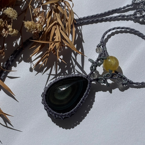 ご予約済｜レインボーオブシディアン マクラメペンダントネックレス