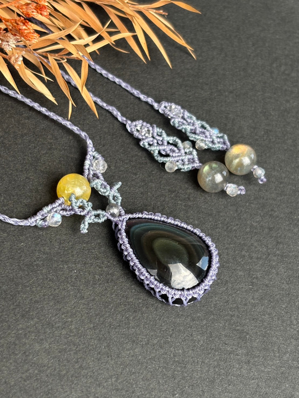ご予約済｜レインボーオブシディアン マクラメペンダントネックレス