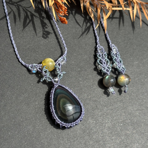 ご予約済｜レインボーオブシディアン マクラメペンダントネックレス