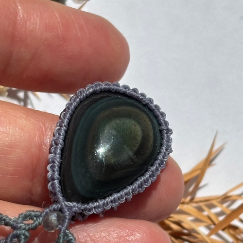 ご予約済｜レインボーオブシディアン マクラメペンダントネックレス