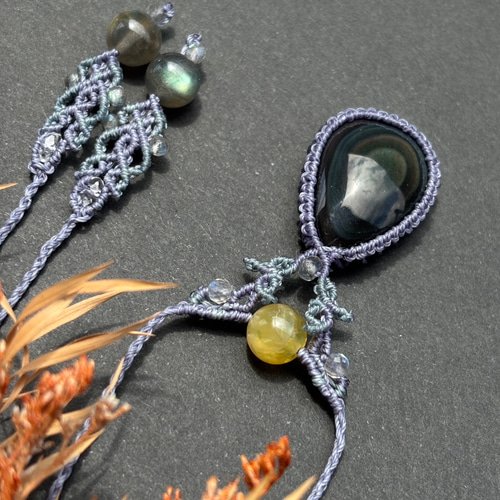 ご予約済｜レインボーオブシディアン マクラメペンダントネックレス