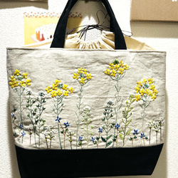 ネイビータイプの花刺繍ワンショルダーバッグ トートバッグ 桃屋ぴちこ