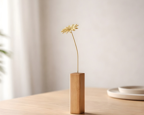 真鍮 ひまわりモチーフ ミニ一輪挿し フラワーベース｜選べる木製花瓶