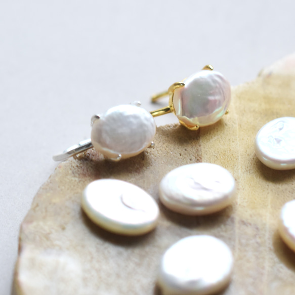 春季新品【低致敏性】銀色和醫用級不銹鋼大號淡水珍珠橢圓形戒指 第14張的照片