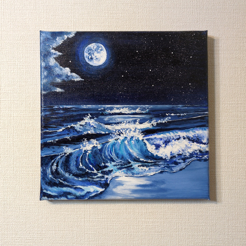 幻想的な月夜の海』/アクリル画 原画 海の絵 風景画 夜空 インテリア