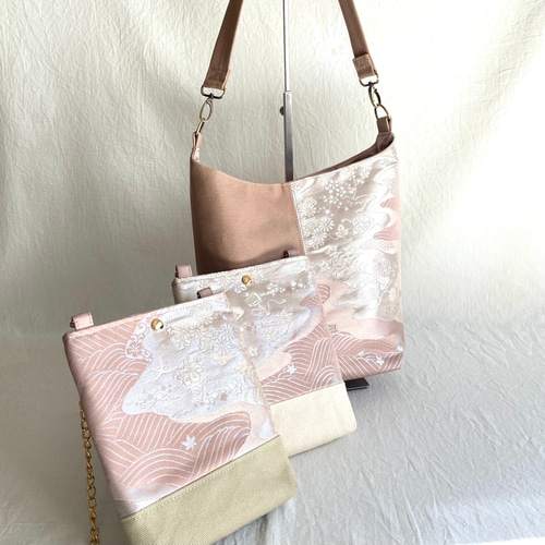 一点物】桜色の帯リメイク ミニショルダーバッグ｜春の和洋折衷 スマホ