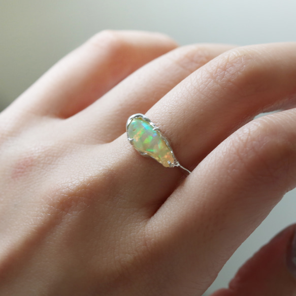 （獨一無二，925銀）巴洛克蛋白石銀戒指（15*6毫米，11號） 第6張的照片