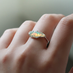 （獨一無二，925銀）巴洛克蛋白石銀戒指（15*6毫米，11號） 第9張的照片