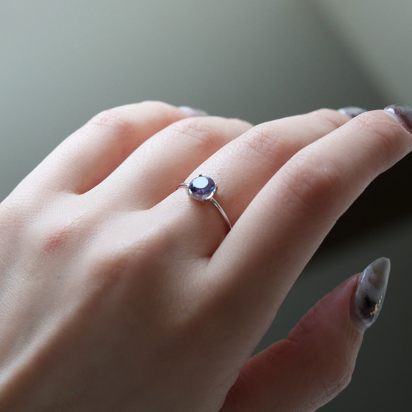 （925銀）寶石級堇青石刻面銀戒指（6毫米） 第6張的照片