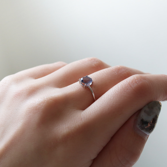 （925銀）寶石級堇青石刻面銀戒指（6毫米） 第5張的照片