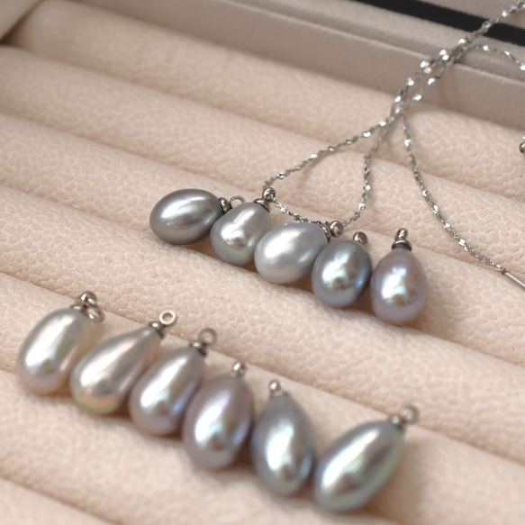 春季新品【自選款式】大號 AAAA 級灰色銀色淡水珍珠吊墜醫用級不銹鋼項鍊 第17張的照片