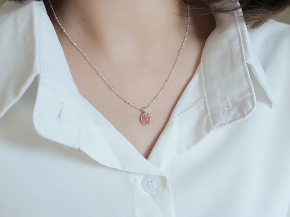 925純銀 澄月光石 細麻花邊 爪鑲 項鍊 (2種鍊型可選) 免費送禮包裝 第8張的照片