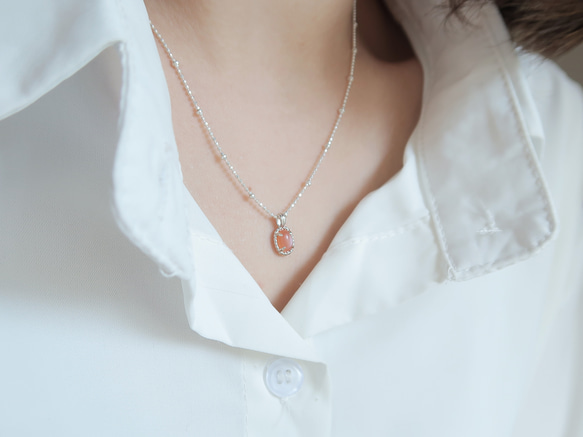 925純銀 澄月光石 細麻花邊 爪鑲 項鍊 (2種鍊型可選) 免費送禮包裝 第1張的照片