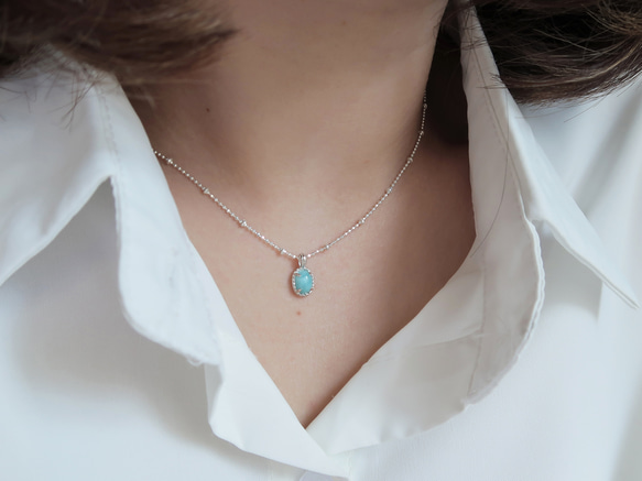 925純銀 拉利瑪 細麻花邊 爪鑲 項鍊 (2種鍊型可選) 免費送禮包裝 第9張的照片