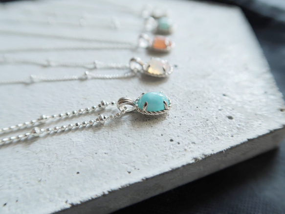 925純銀 拉利瑪 細麻花邊 爪鑲 項鍊 (2種鍊型可選) 免費送禮包裝 第4張的照片