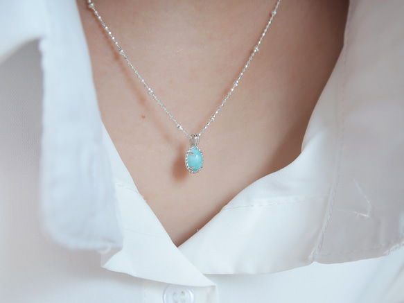 925純銀 拉利瑪 細麻花邊 爪鑲 項鍊 (2種鍊型可選) 免費送禮包裝 第1張的照片