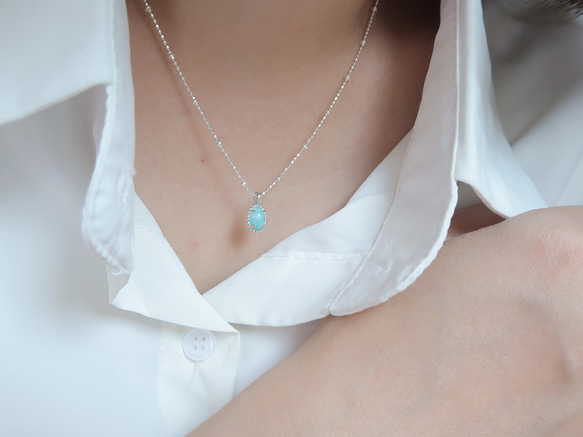 925純銀 拉利瑪 細麻花邊 爪鑲 項鍊 (2種鍊型可選) 免費送禮包裝 第8張的照片