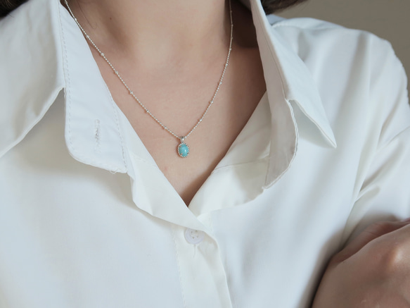 925純銀 拉利瑪 細麻花邊 爪鑲 項鍊 (2種鍊型可選) 免費送禮包裝 第6張的照片