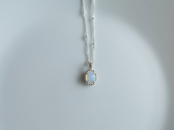 925純銀 蛋白石 細麻花邊 爪鑲 項鍊 (2種鍊型可選) 免費送禮包裝 第11張的照片