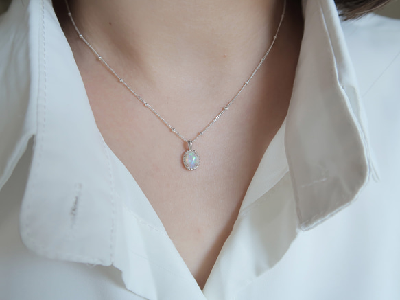 925純銀 蛋白石 細麻花邊 爪鑲 項鍊 (2種鍊型可選) 免費送禮包裝 第17張的照片