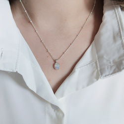 925純銀 蛋白石 細麻花邊 爪鑲 項鍊 (2種鍊型可選) 免費送禮包裝 第5張的照片