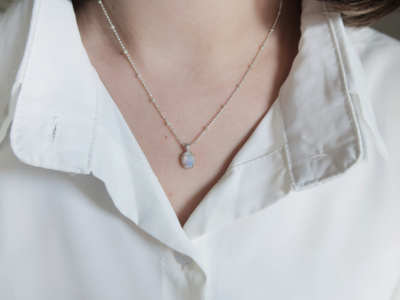 925純銀 蛋白石 細麻花邊 爪鑲 項鍊 (2種鍊型可選) 免費送禮包裝 第5張的照片