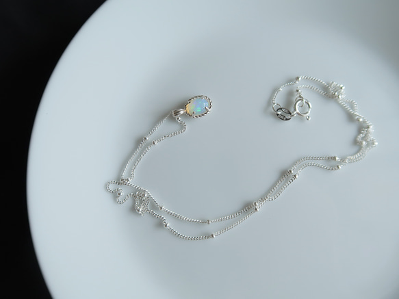 925純銀 蛋白石 細麻花邊 爪鑲 項鍊 (2種鍊型可選) 免費送禮包裝 第12張的照片