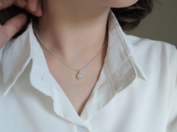 925純銀 蛋白石 細麻花邊 爪鑲 項鍊 (2種鍊型可選) 免費送禮包裝 第9張的照片