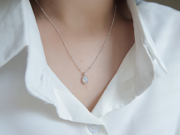 925純銀 蛋白石 細麻花邊 爪鑲 項鍊 (2種鍊型可選) 免費送禮包裝 第15張的照片